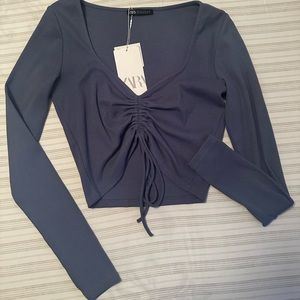 ZARA tie front top in blue